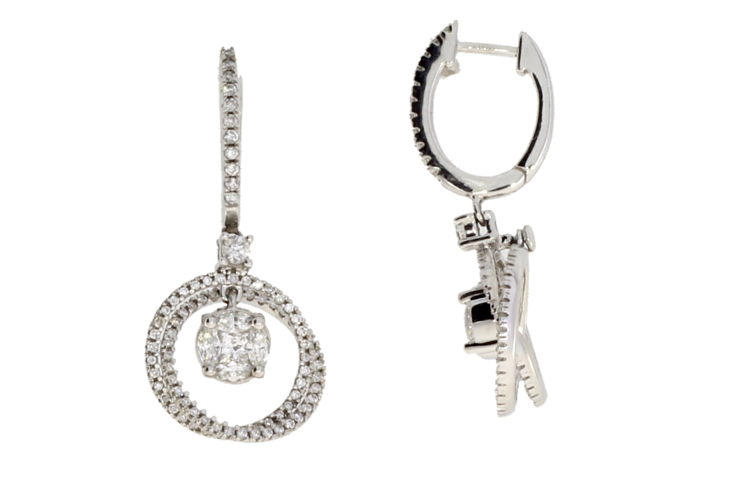 Genuine 1.00ct Diamond Dangle Earrings in 14KT White Gold