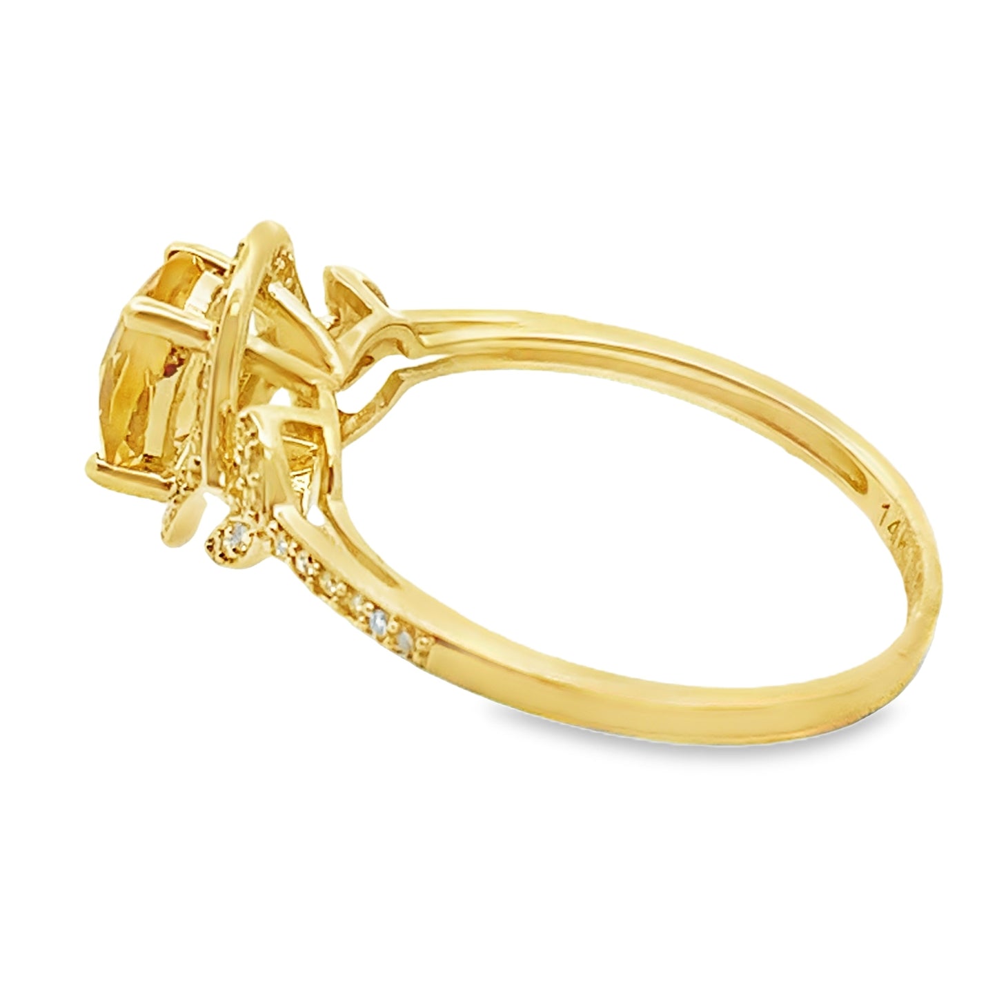 Natural .58ct Citrine Diamond Ring in 14KT Yellow Gold