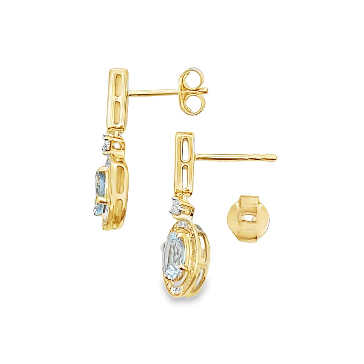 Pendientes Colgantes de Diamante de Aguamarina en Oro Amarillo de 10KT