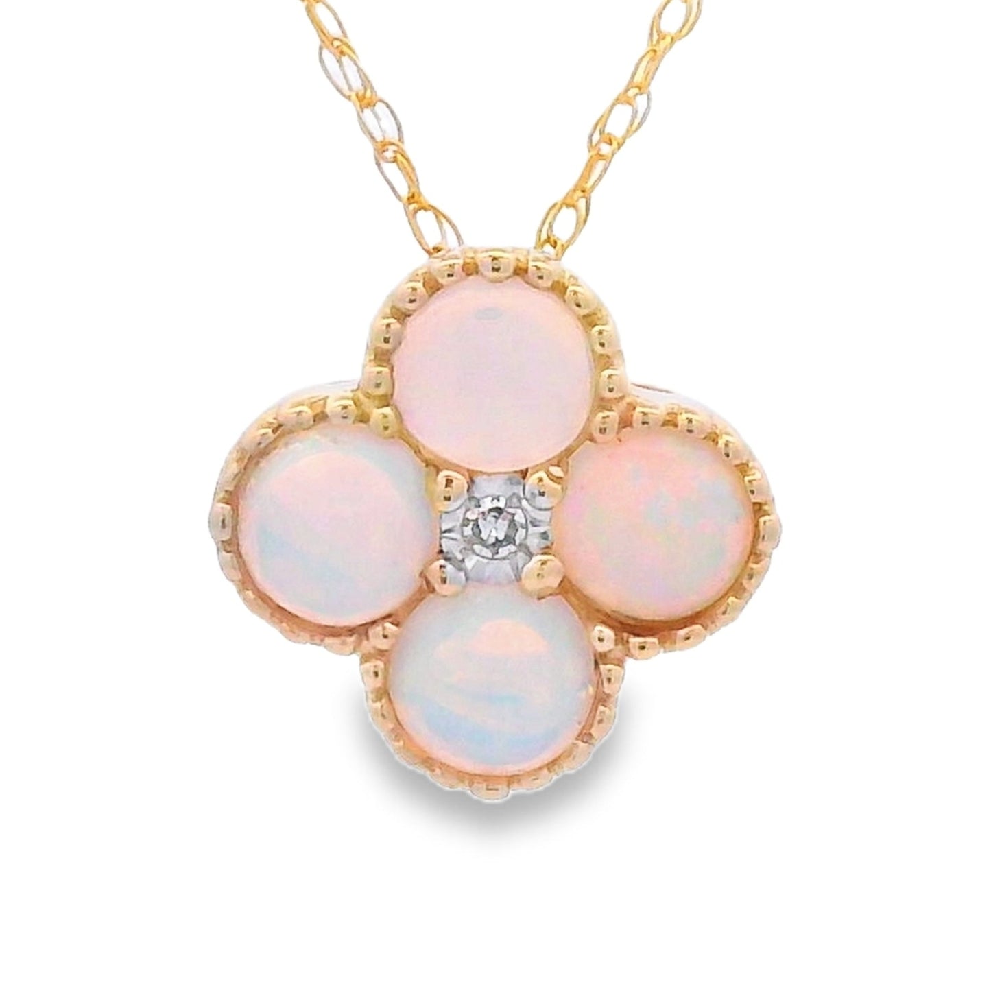 .01ct Pendentif en Opale et Diamant en Or Jaune 14KT
