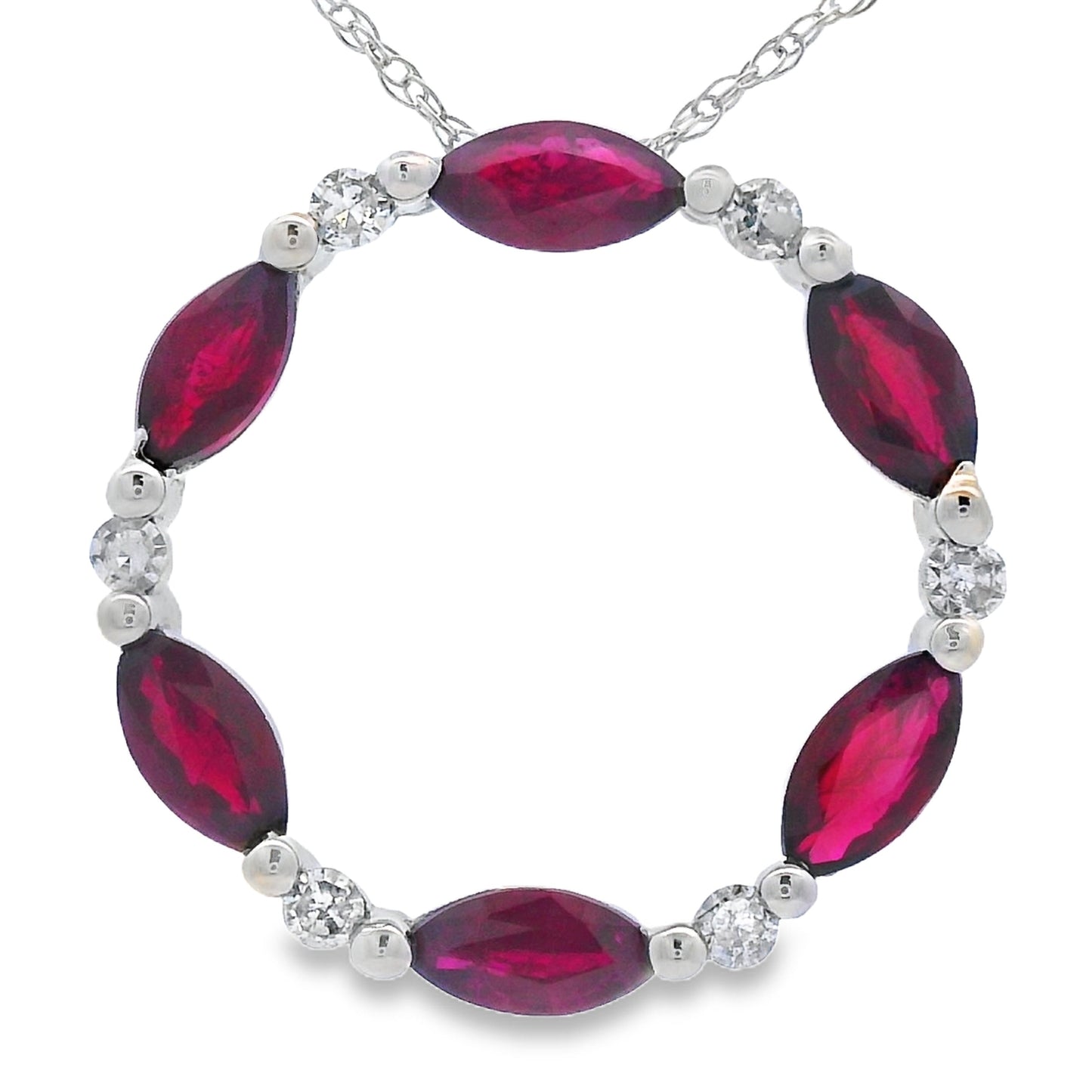 Pendentif Cercle d'Amour en Rubis et Diamants en Or Blanc 10KT