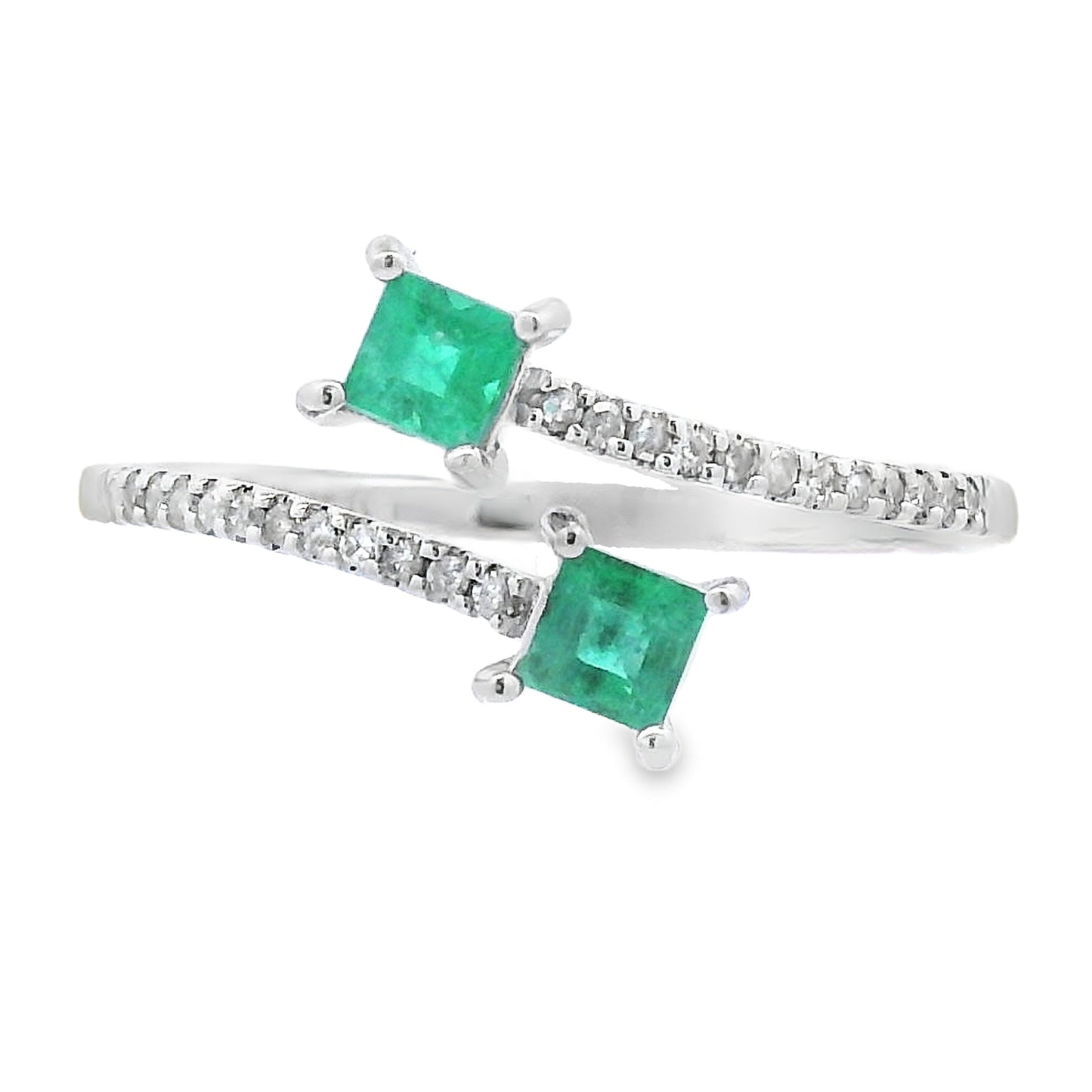 Natural .47ct Emerald and Diamond Ring in 14KT White Gold