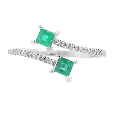 Natural .47ct Emerald and Diamond Ring in 14KT White Gold