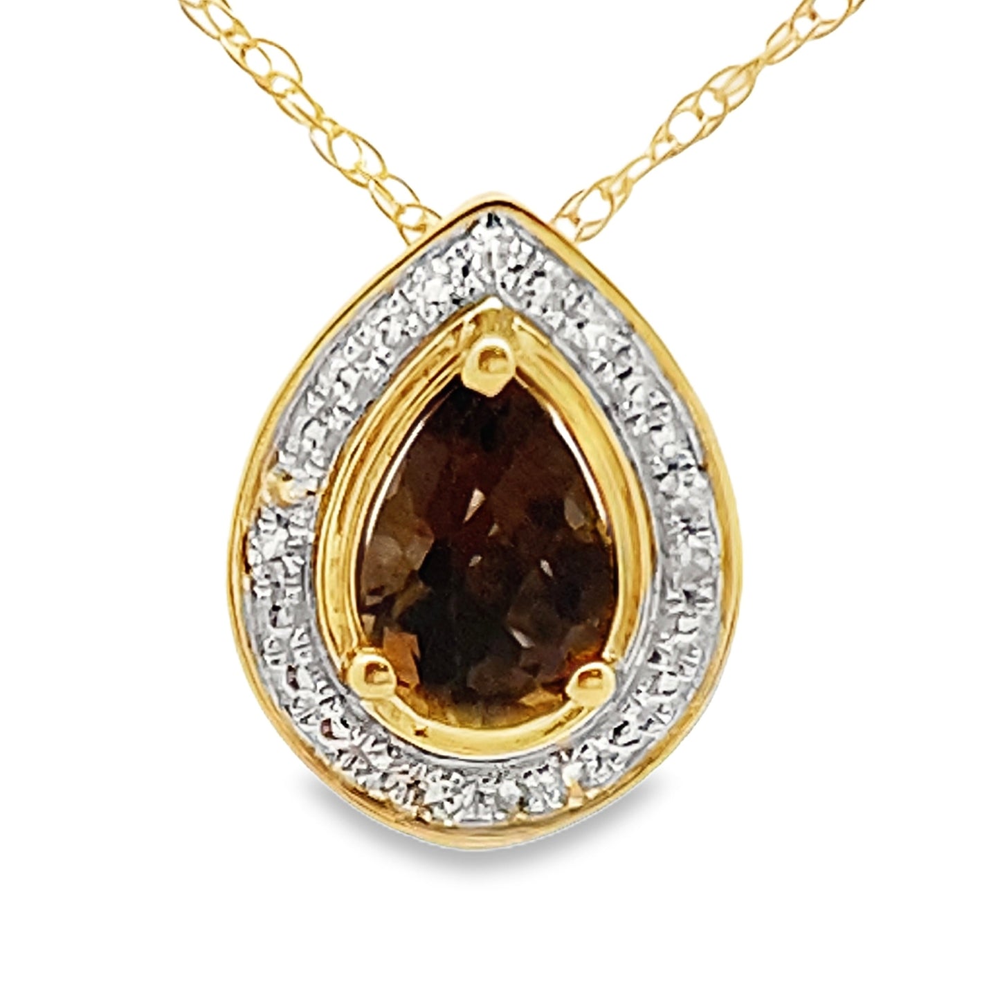 .39ct Quartz and Diamond Pendant in 10KT Yellow Gold