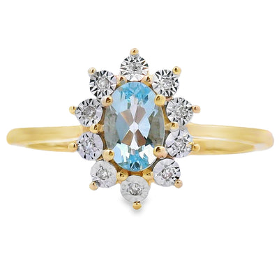 Bague en diamant aquamarine véritable de 0,43 ct en or jaune 10KT