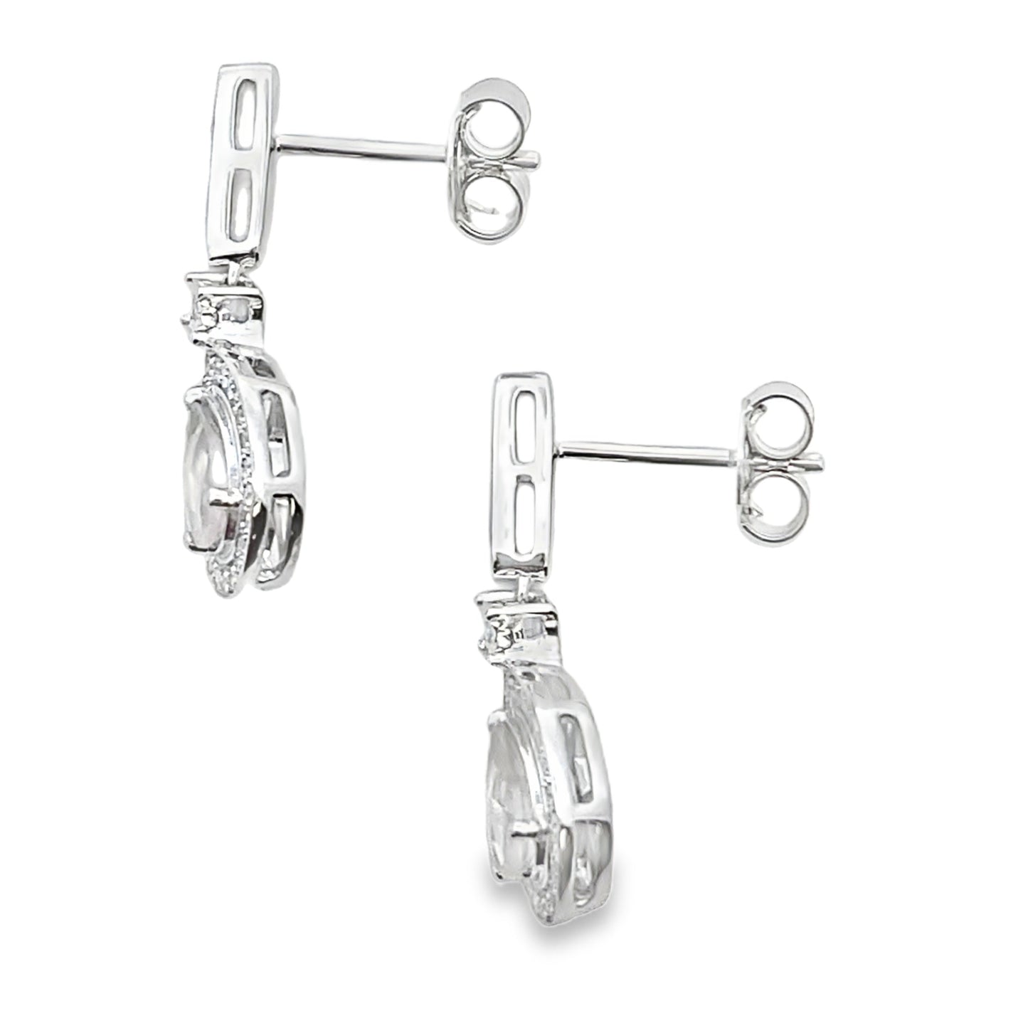 Boucles d'oreilles pendantes en diamant de quartz rose en or blanc 10KT