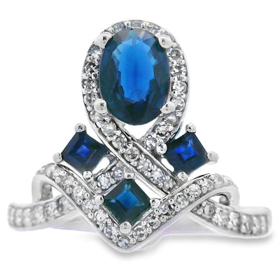 Natural 1.48ct Sapphire Diamond Ring in 10KT White Gold