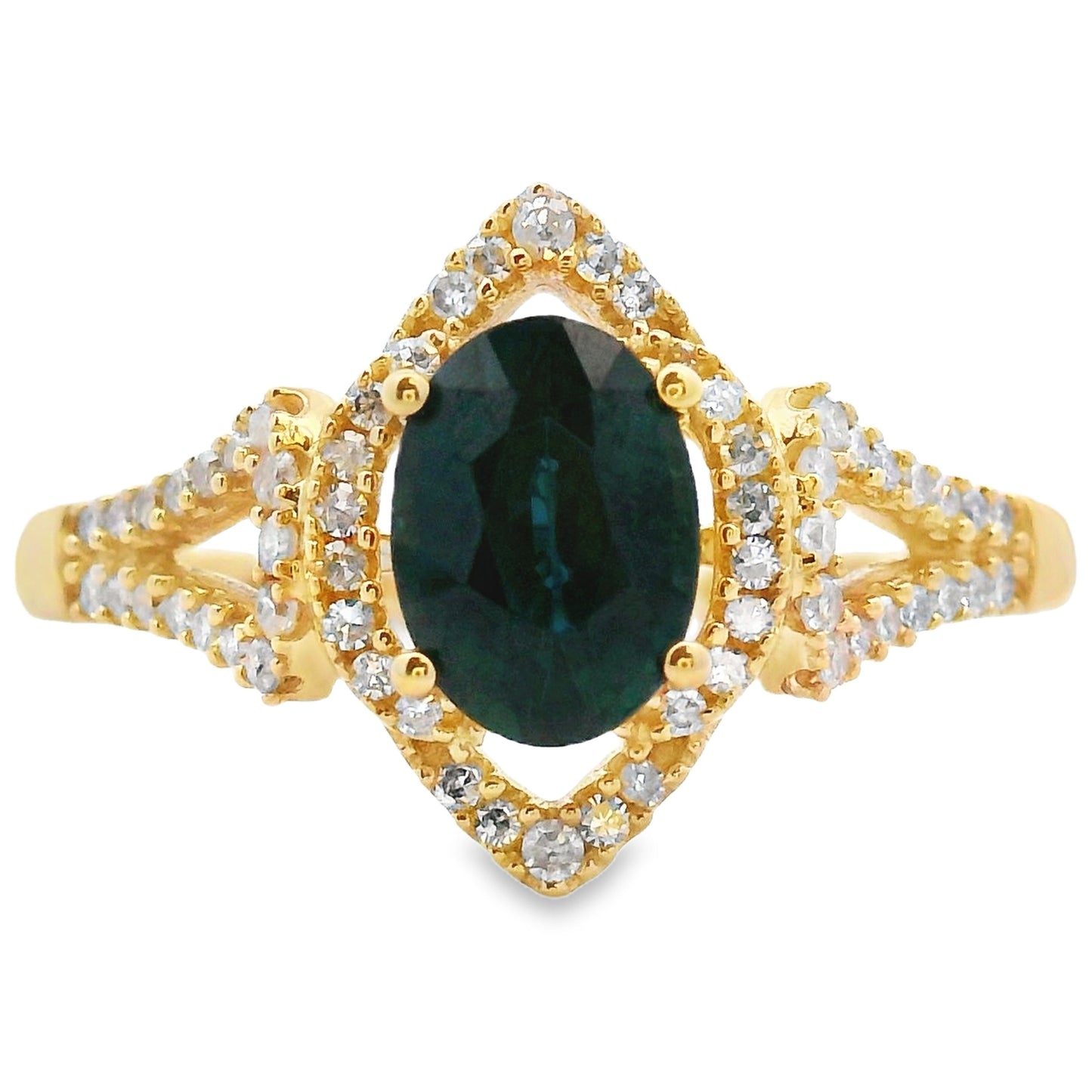Bague en Saphir Naturel de 1,13 ct avec Diamants en Or Jaune 14KT