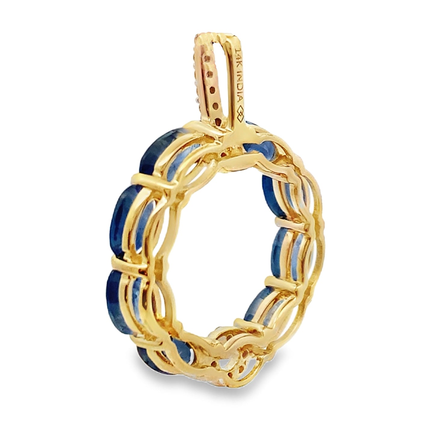 Colgante de moda con diamante de zafiro en oro amarillo de 14 quilates