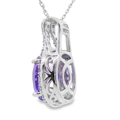 Pendentif en Améthyste et Diamant en Or Blanc 10KT