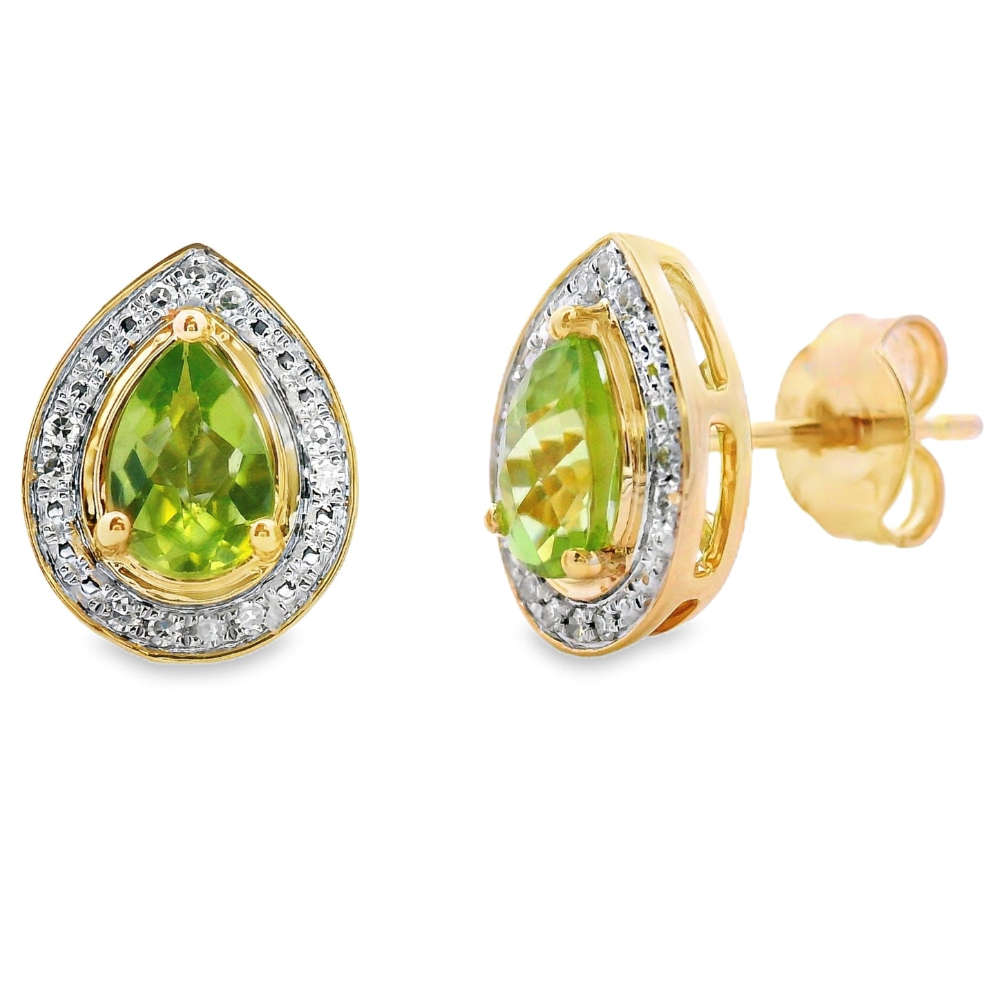 Pendientes colgantes de diamante de peridoto de 1.00ct en oro amarillo de 10KT