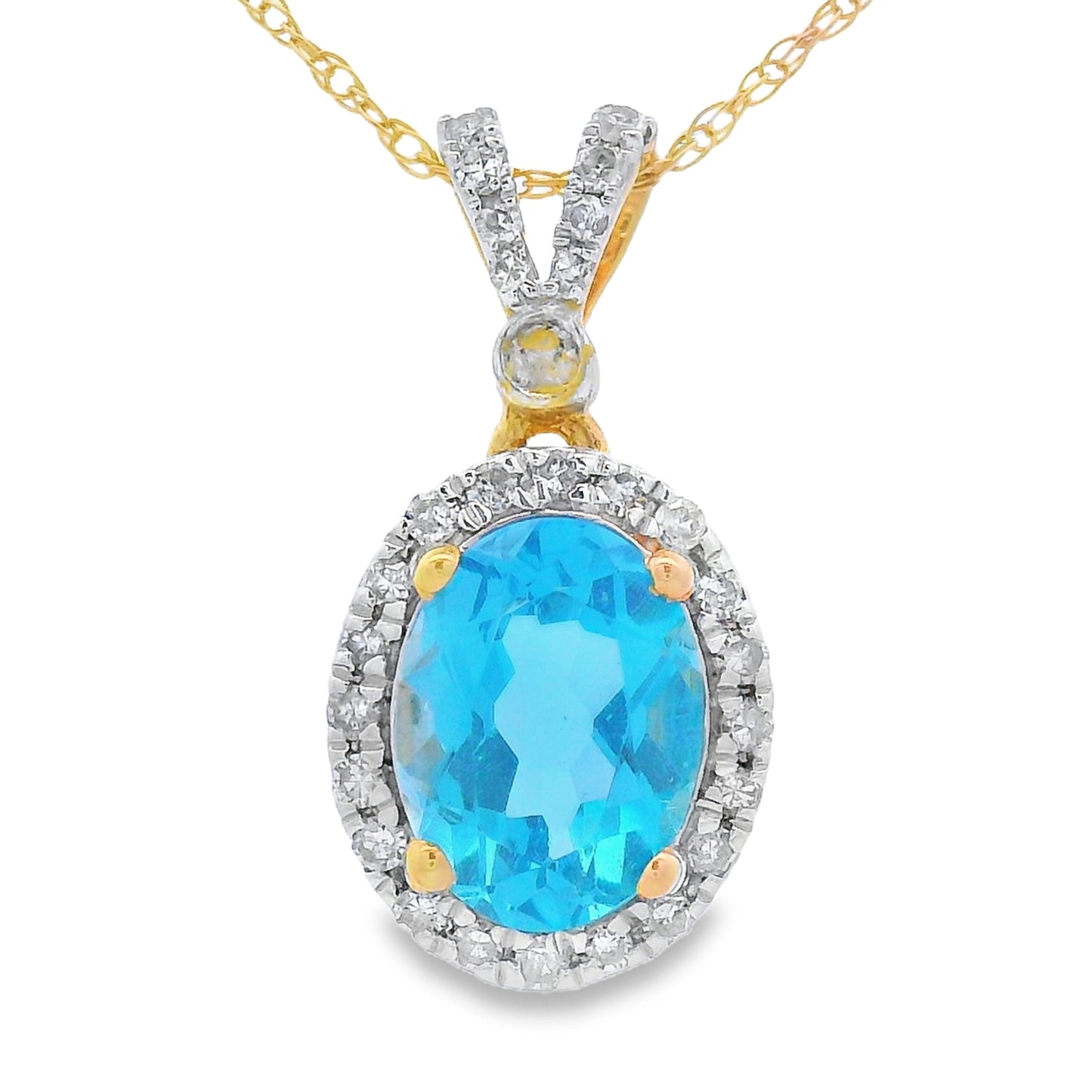 Pendentif en Topaze Bleue et Diamant en Or Jaune 14KT