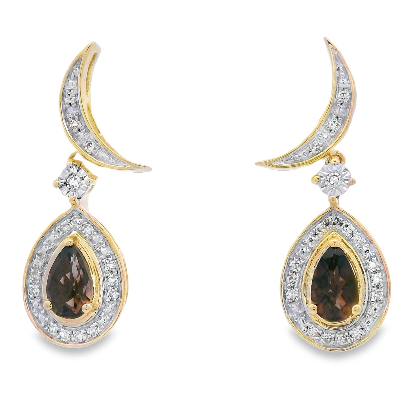 Boucles d'oreilles pendantes en diamant quartz de 0,47 ct en or jaune 10KT