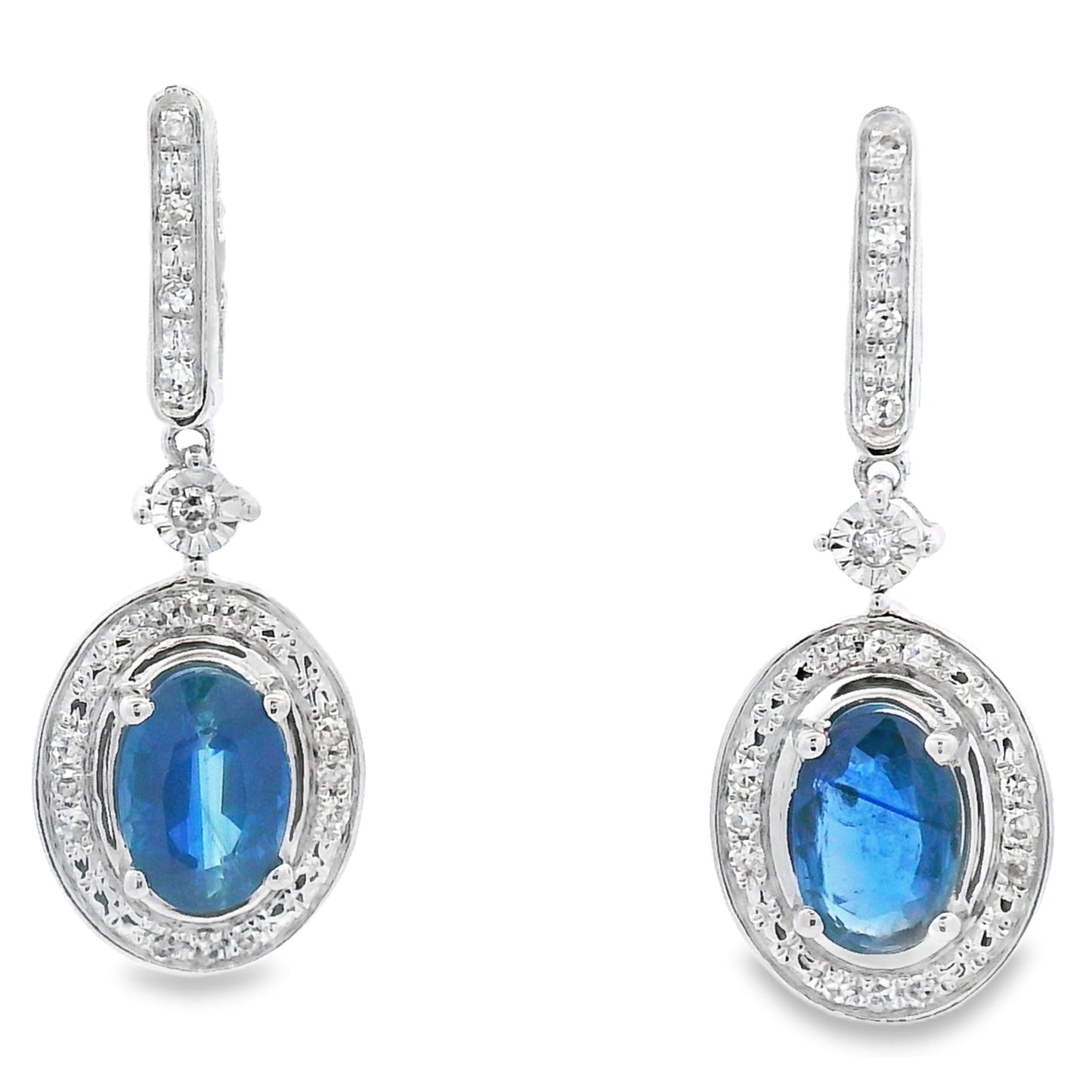 1.40ct Sapphire and Diamond Dangle Earrings in 10KT White Gold