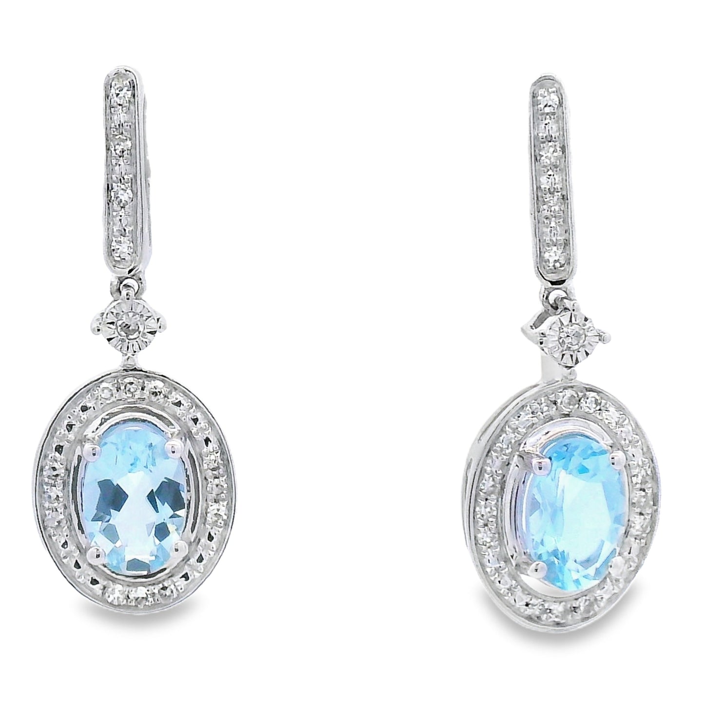 Boucles d'oreilles pendantes en diamant aquamarine en or blanc 10KT
