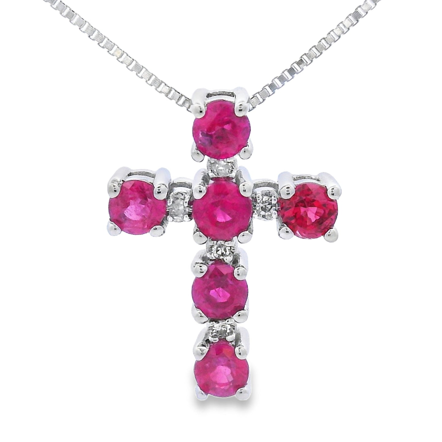Ruby Diamond Cross Pendant in 10KT White Gold