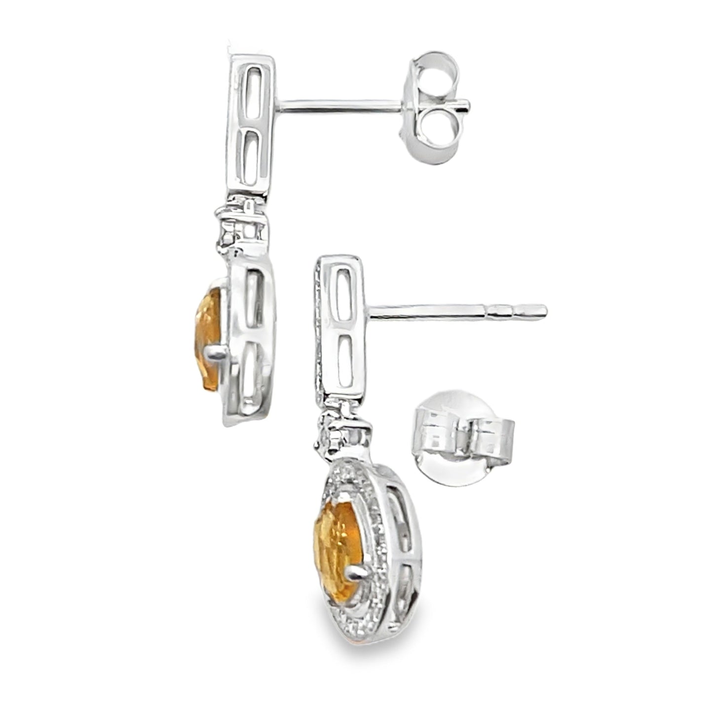 Boucles d'oreilles pendantes en diamant citrine de 1,06 ct en or blanc 10KT