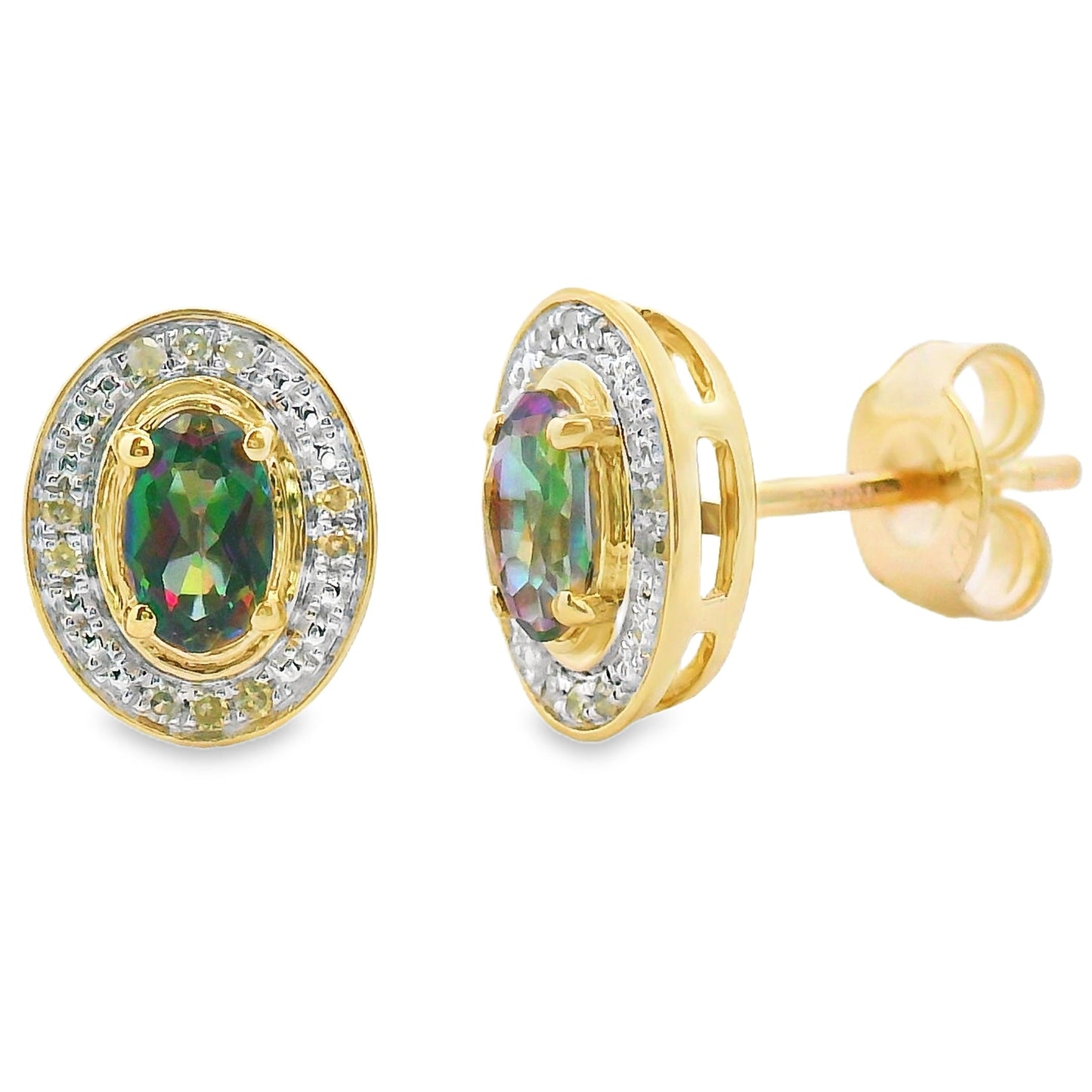 Mystic Fire Topaz and Diamond Earrings in 10KT Yellow Gold