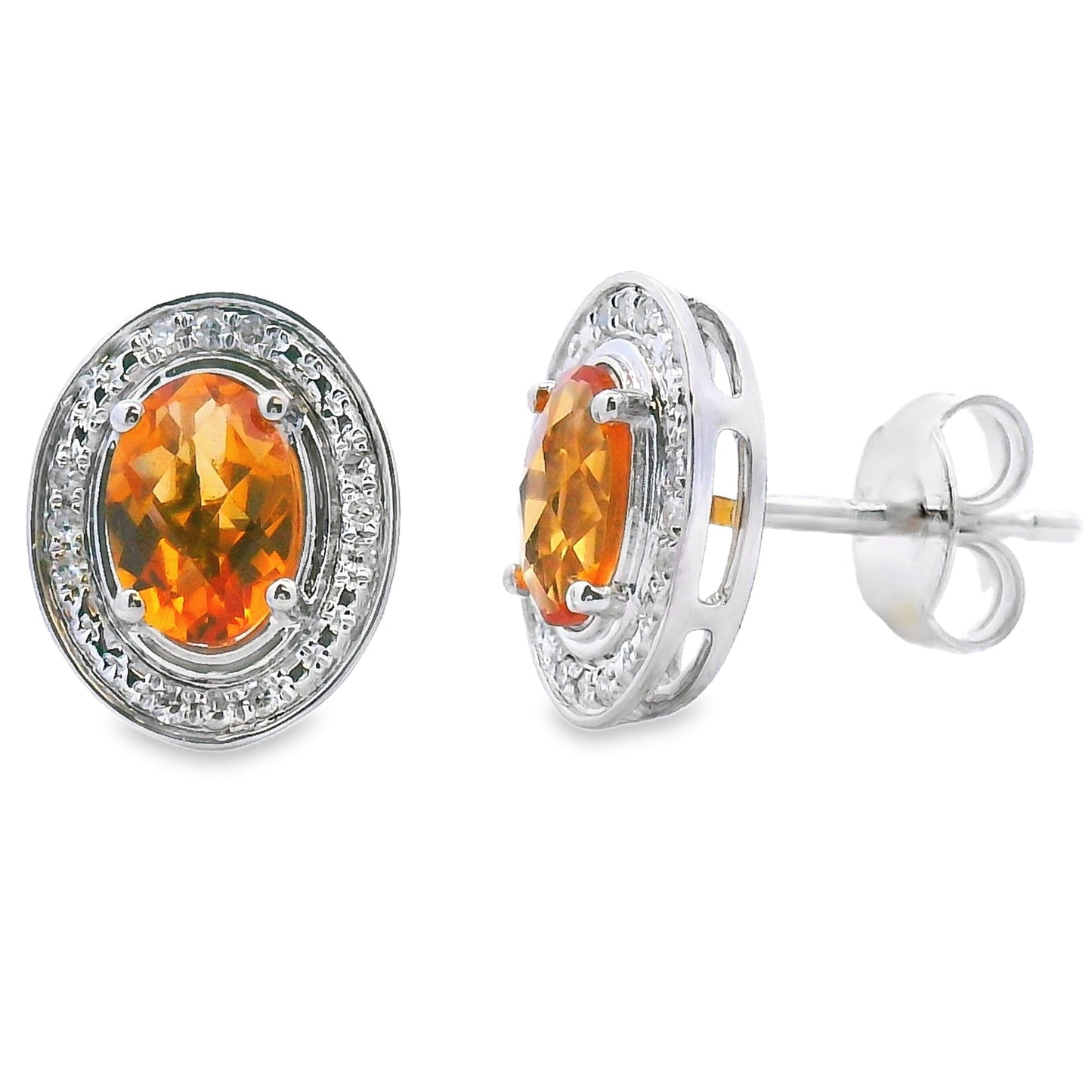 Natural .91ct Citrine Diamond Earrings in 10KT White Gold
