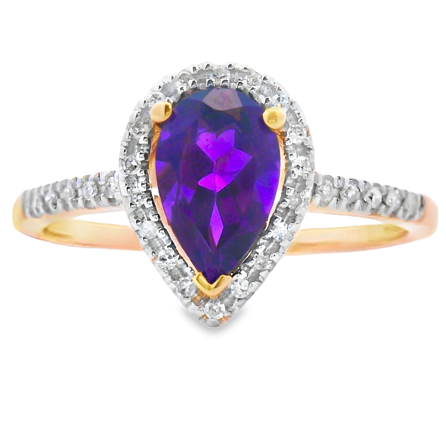 Anillo de Diamante de Amatista Natural de .98ct en Oro Amarillo de 14KT