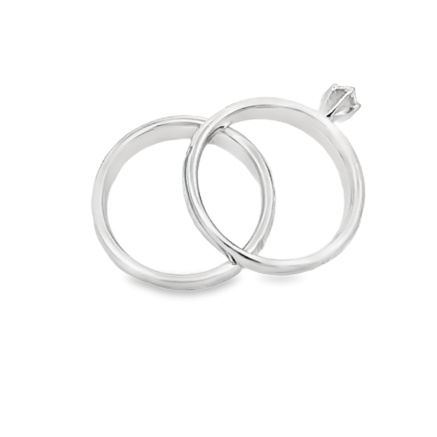 Conjunto de Anillos de Compromiso de Diamante Elegante en Plata de Ley y Oro de 14KT