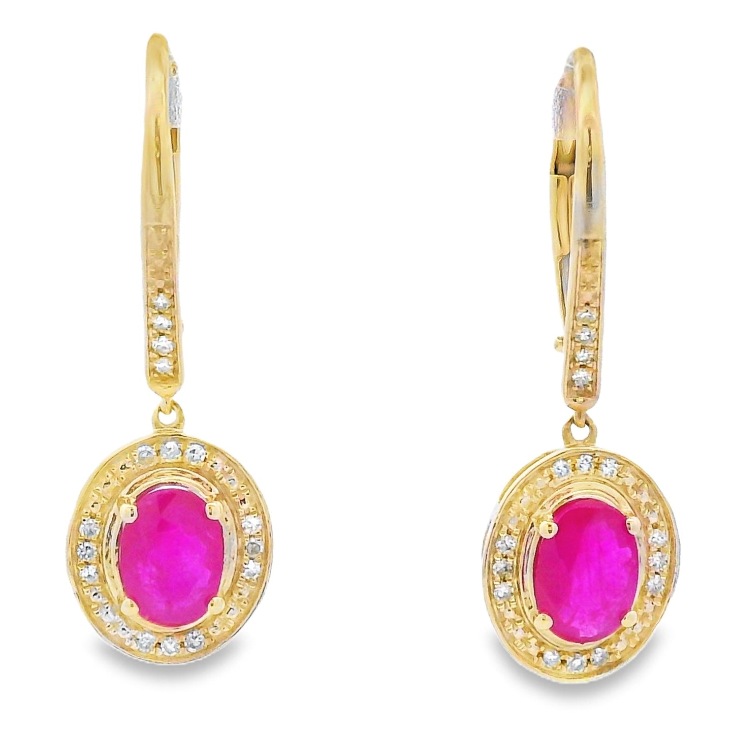 Pendientes colgantes de rubí y diamantes de 1.28 quilates en oro amarillo de 10KT