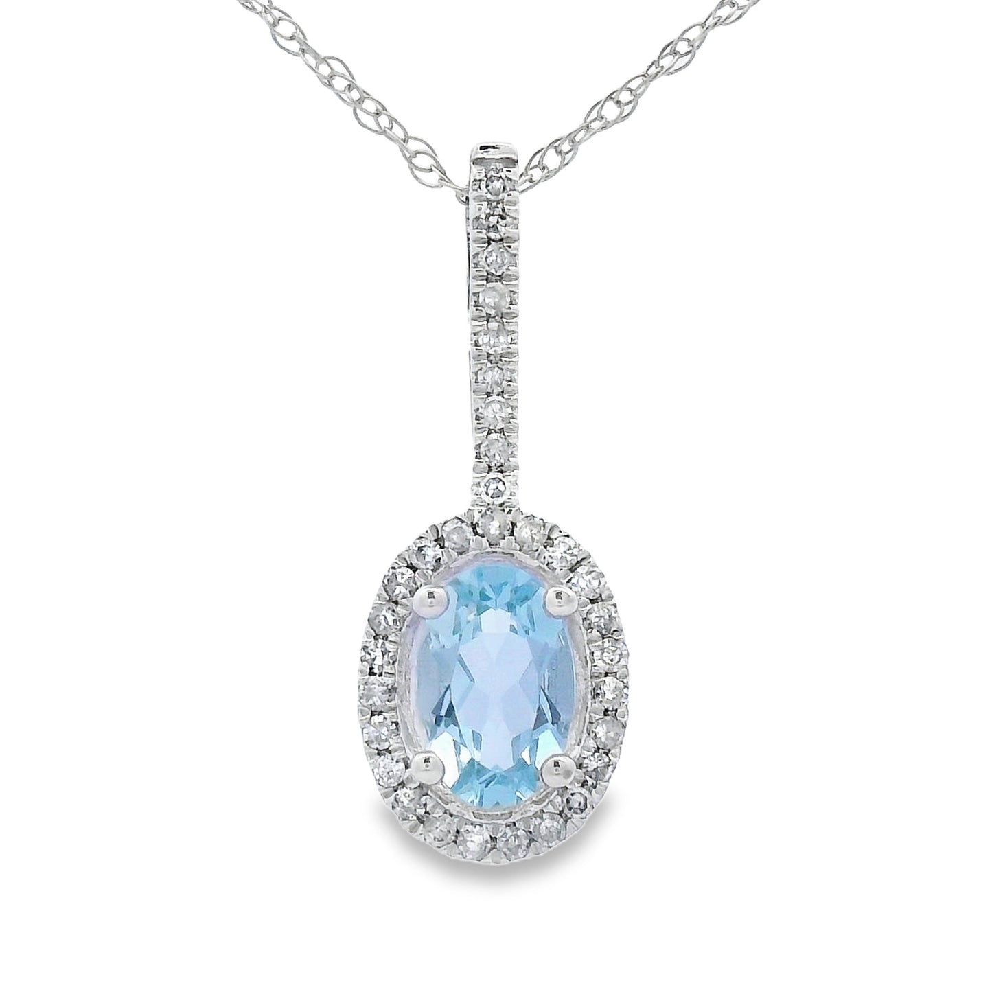 Colgante de Diamante de Aguamarina en Oro Blanco de 10KT