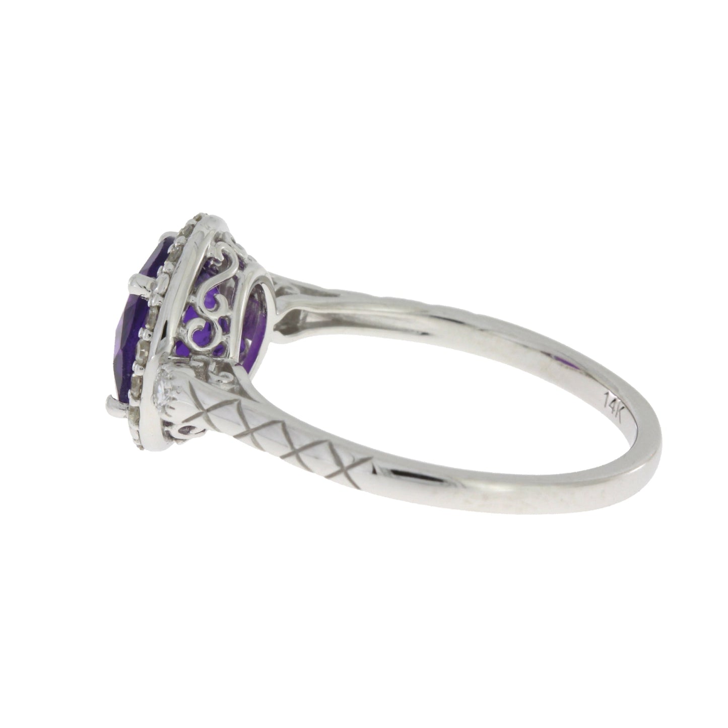 Anillo de amatista y diamante genuino de 2.07ct en oro blanco de 14KT