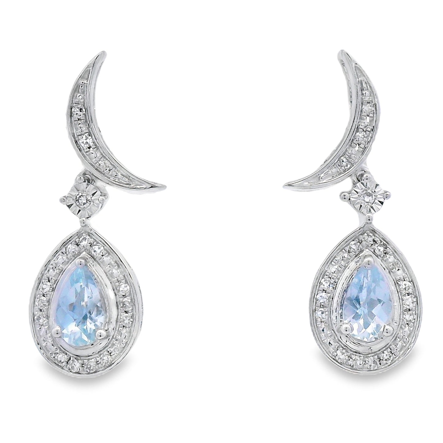 Boucles d'oreilles pendantes en diamant aquamarine en or blanc 10KT