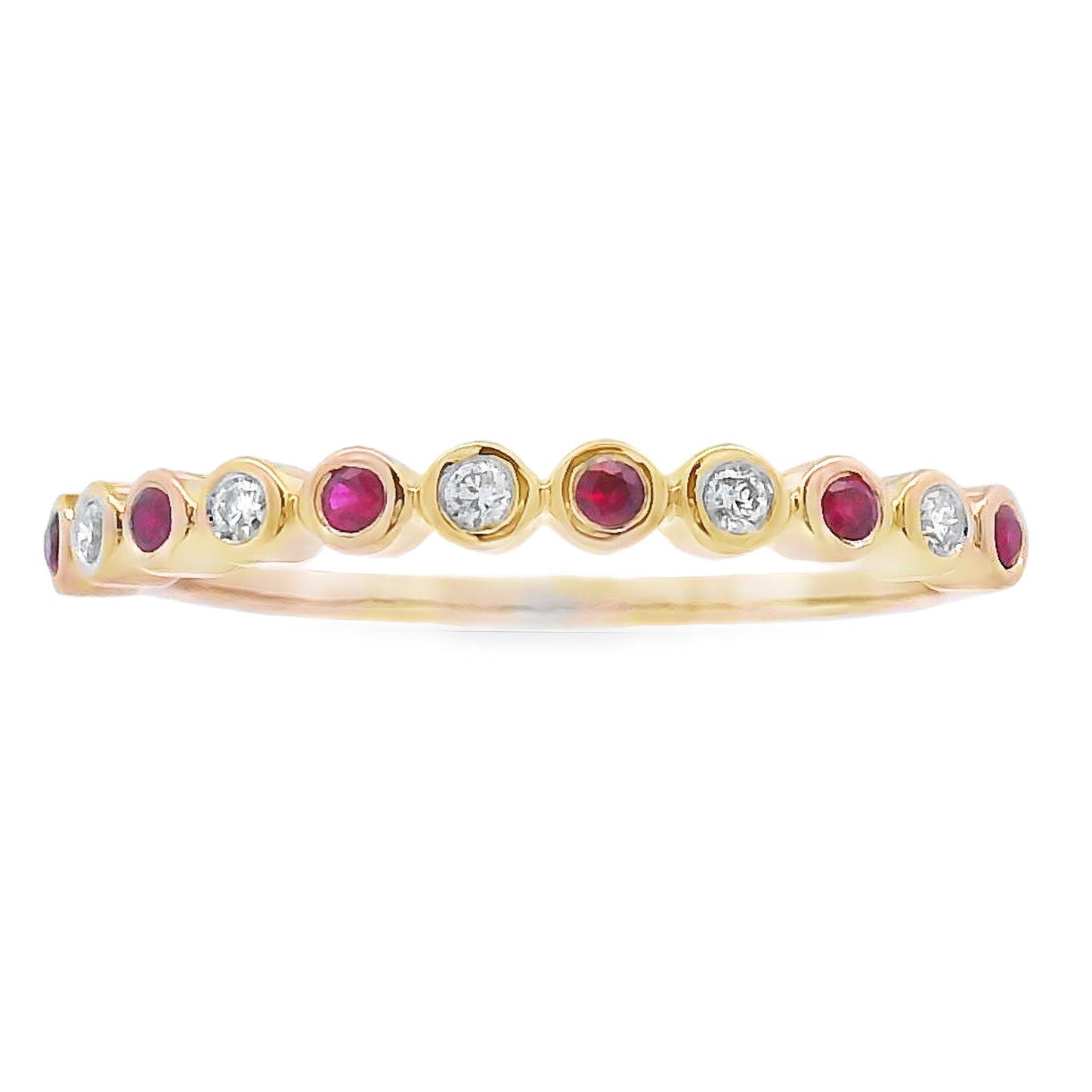 .13ct Bague Empilable en Rubis et Diamants en Or Jaune 14KT