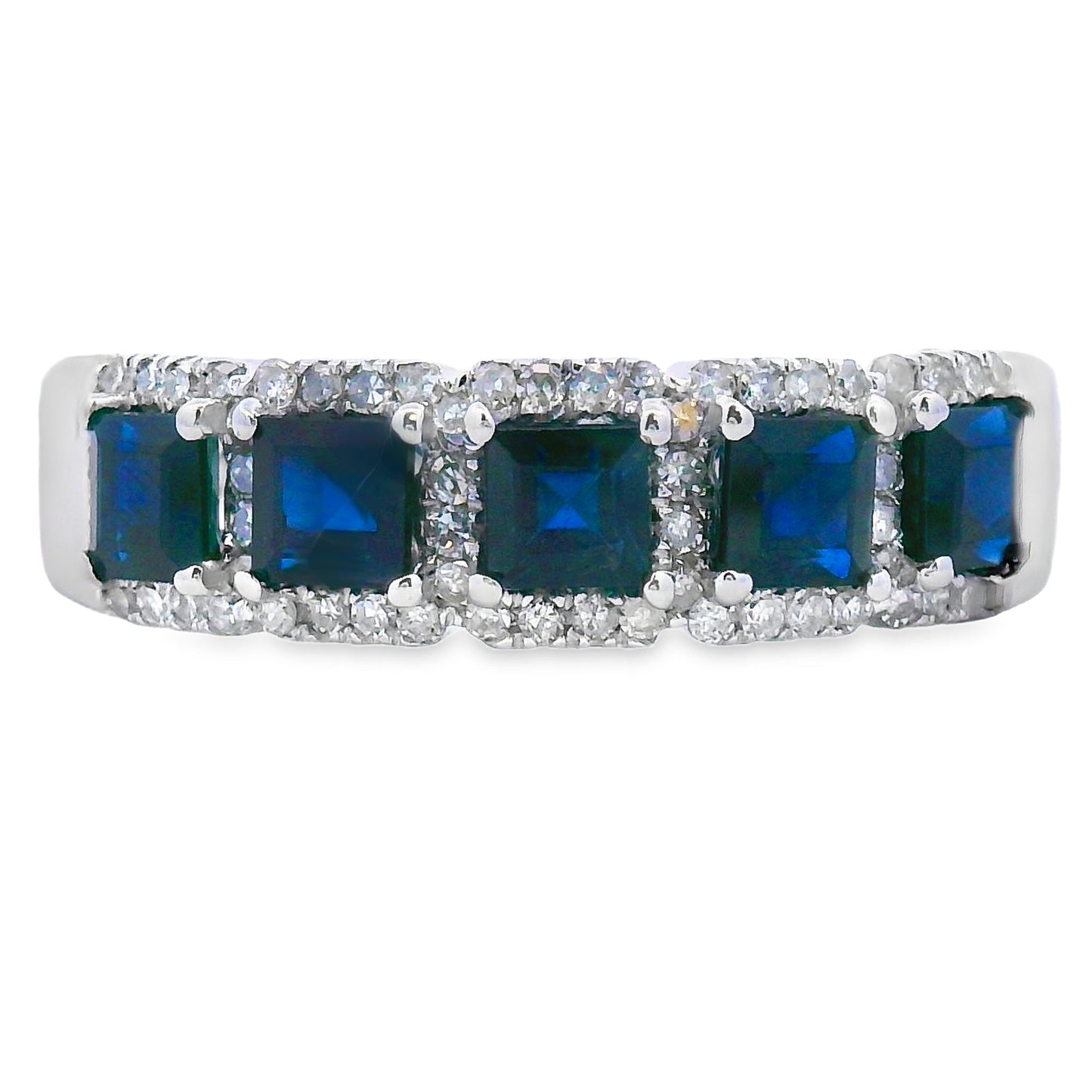 Sapphire Diamond Wedding Band Ring in 10KT White Gold