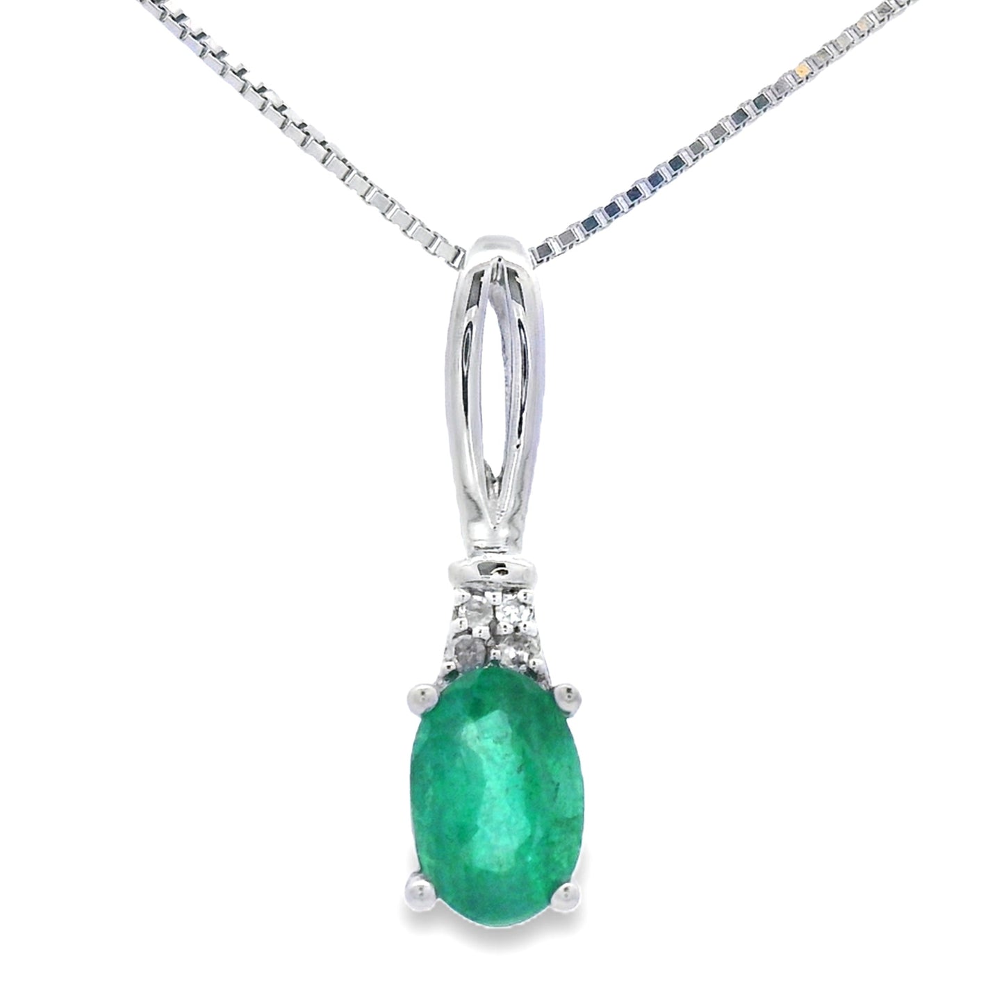 .25ct Pendentif en Émeraude et Diamant en Or Blanc 10KT