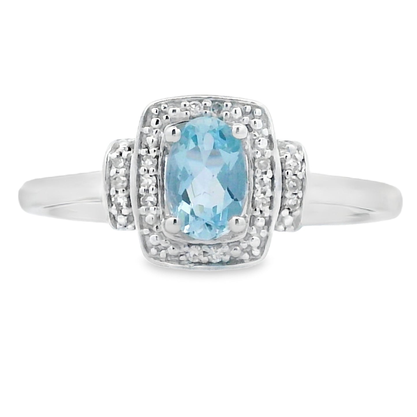Anillo de Diamante de .45ct de Aguamarina en Oro Blanco de 10KT
