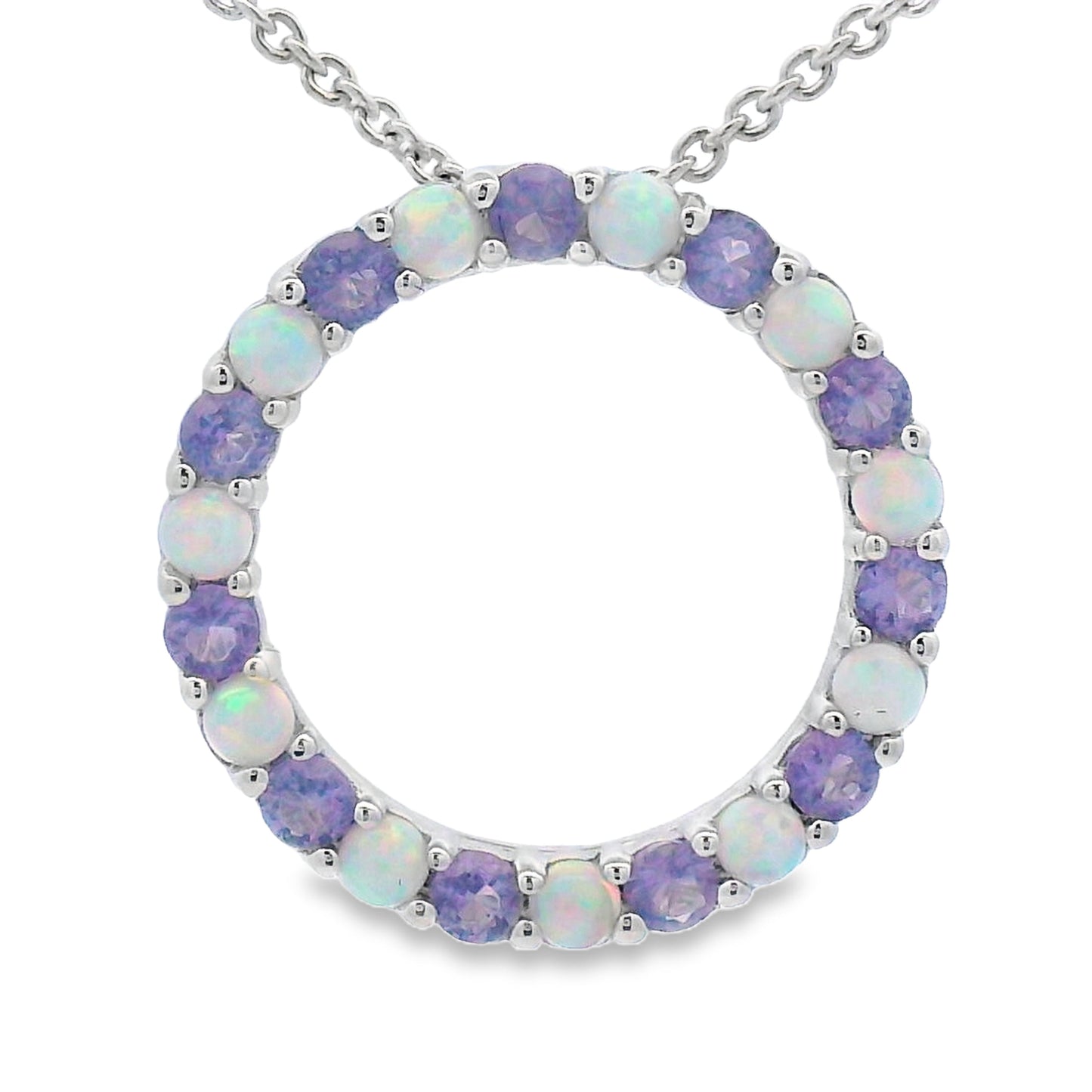 Pendentif Cercle d'Amour en Opale Créée en Argent Sterling