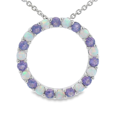 Pendentif Cercle d'Amour en Opale Créée en Argent Sterling