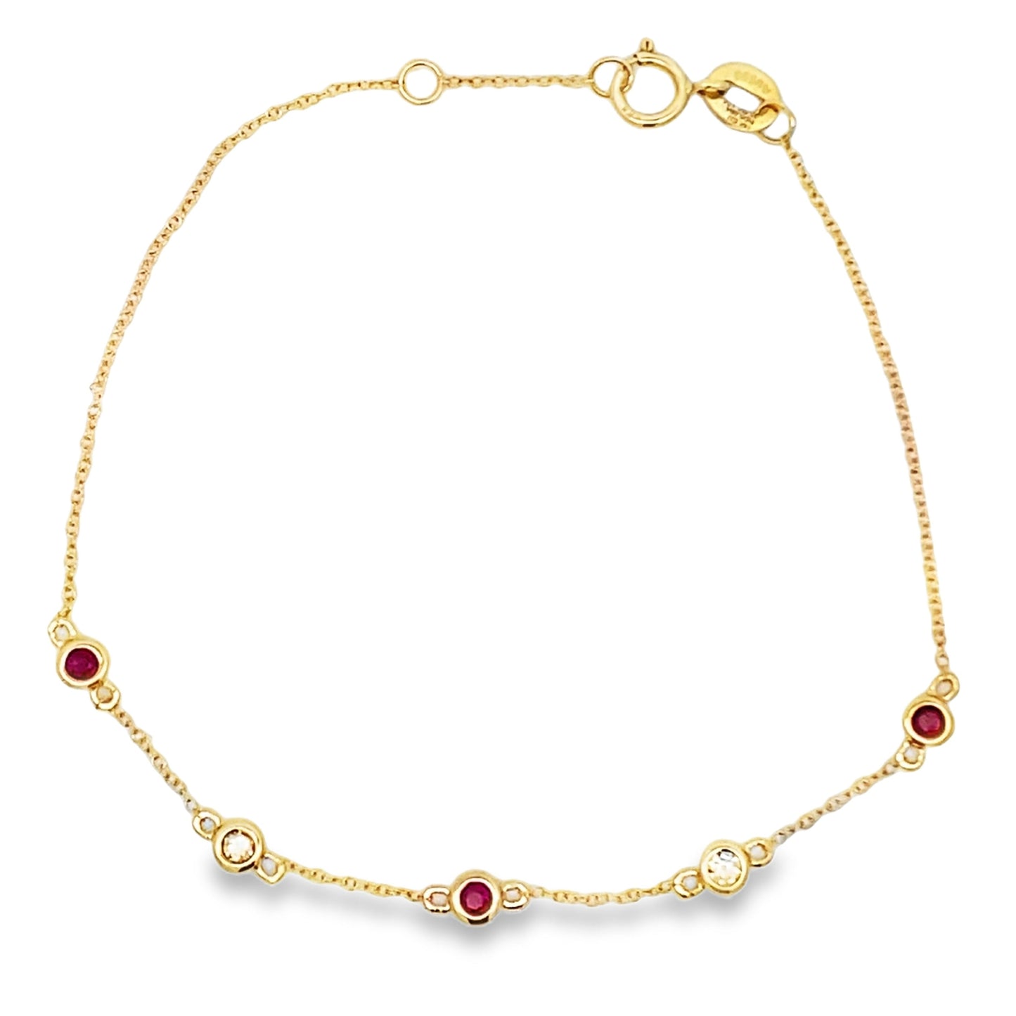 Natural Ruby and Diamond Bracelet in 14KT Yellow Gold