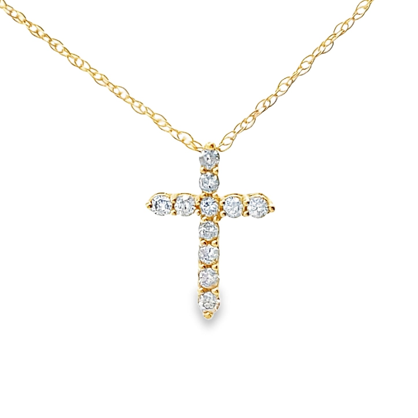 Colgante de Cruz de Diamante de 0.11ct en Oro Amarillo de 14KT