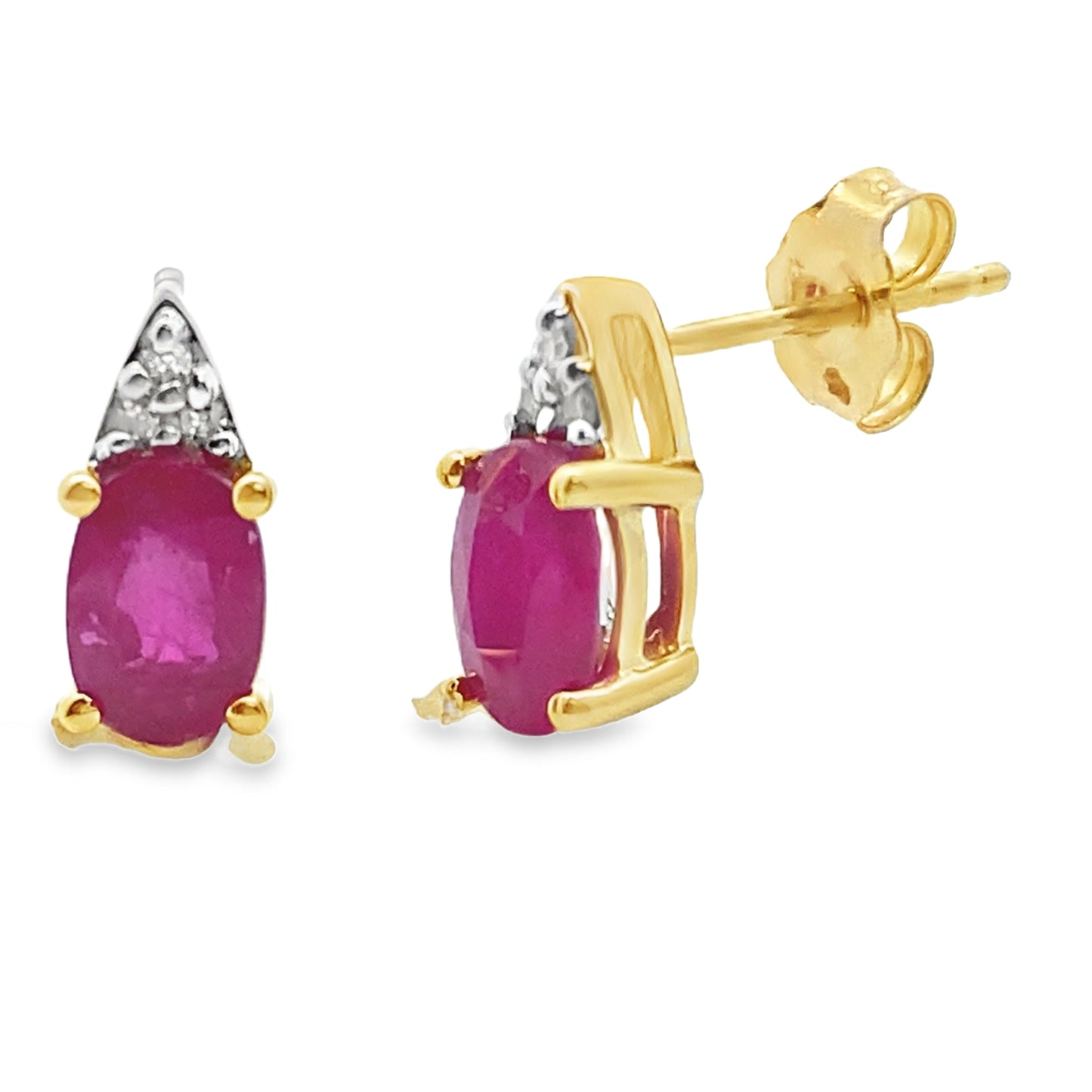 Pendientes de Stud de Rubí y Diamante de 1.38ct en Oro Amarillo de 10KT