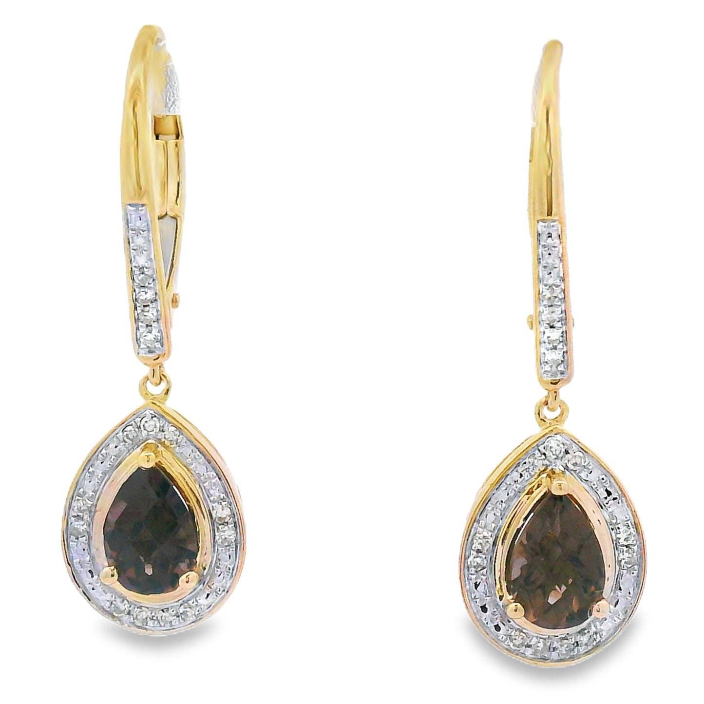 .87ct Quartz Diamond Dangle Earrings in 10KT Yellow Gold