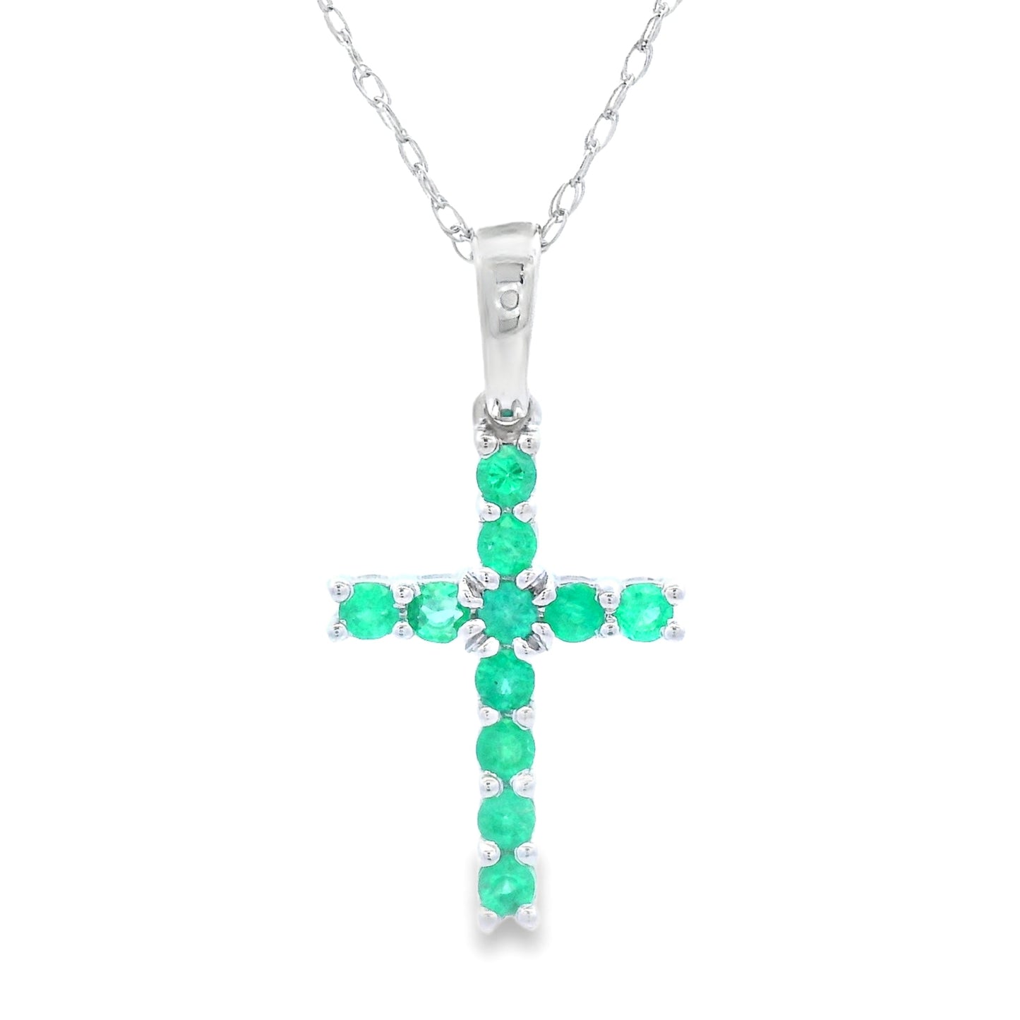 .20ct Pendentif Croix en Émeraude en Or Blanc 14KT