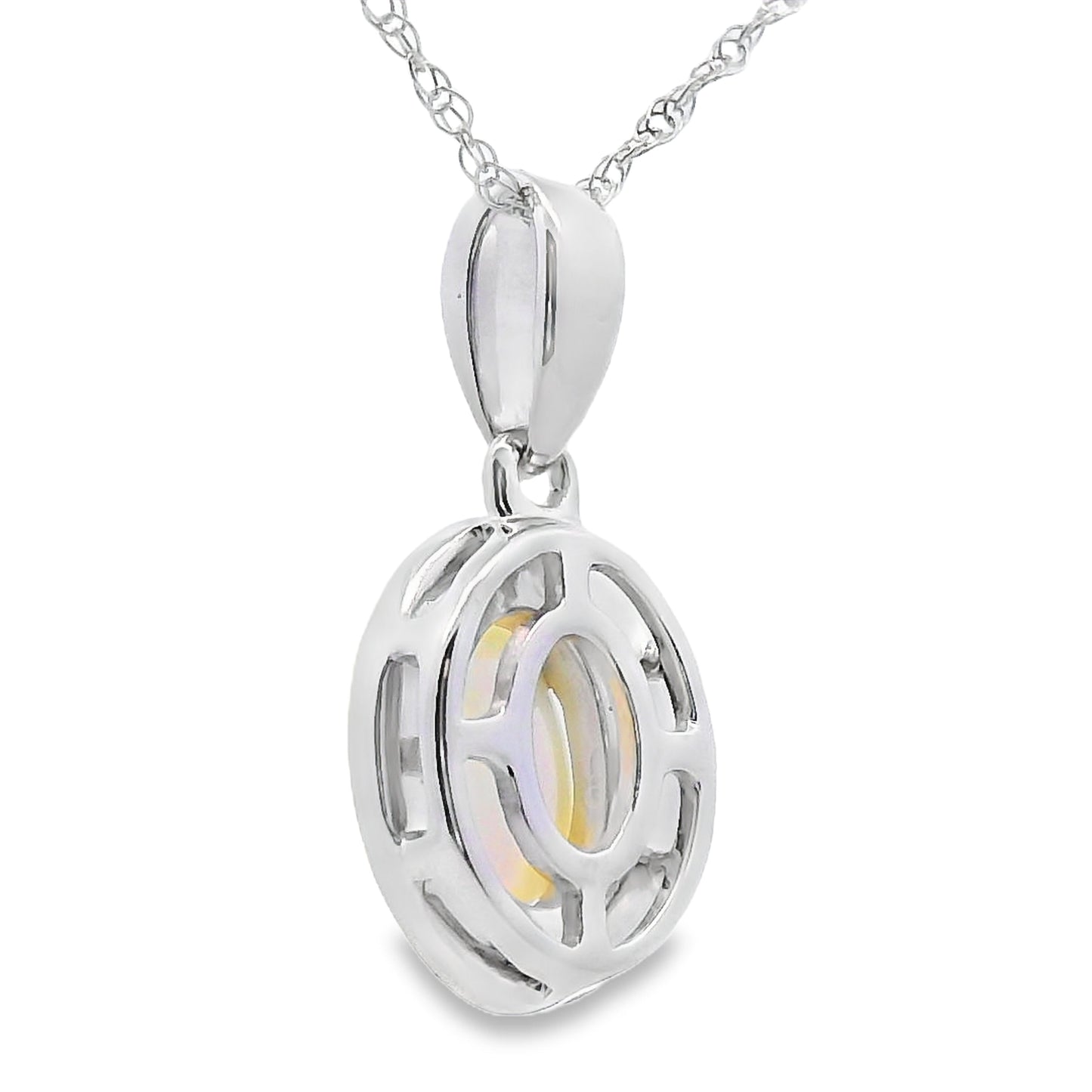 .04ct Pendentif en Opale et Diamant en Or Blanc 10KT