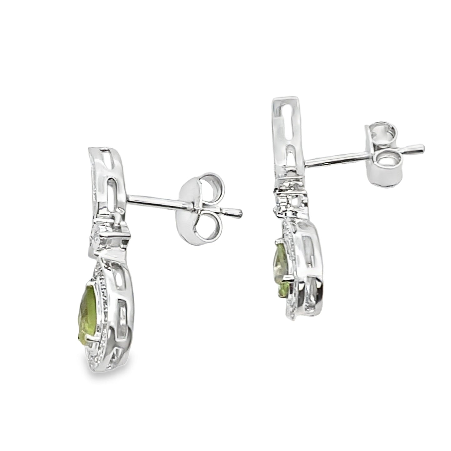 Boucles d'oreilles pendantes en diamant péridot de 0,52 ct en or blanc 10KT