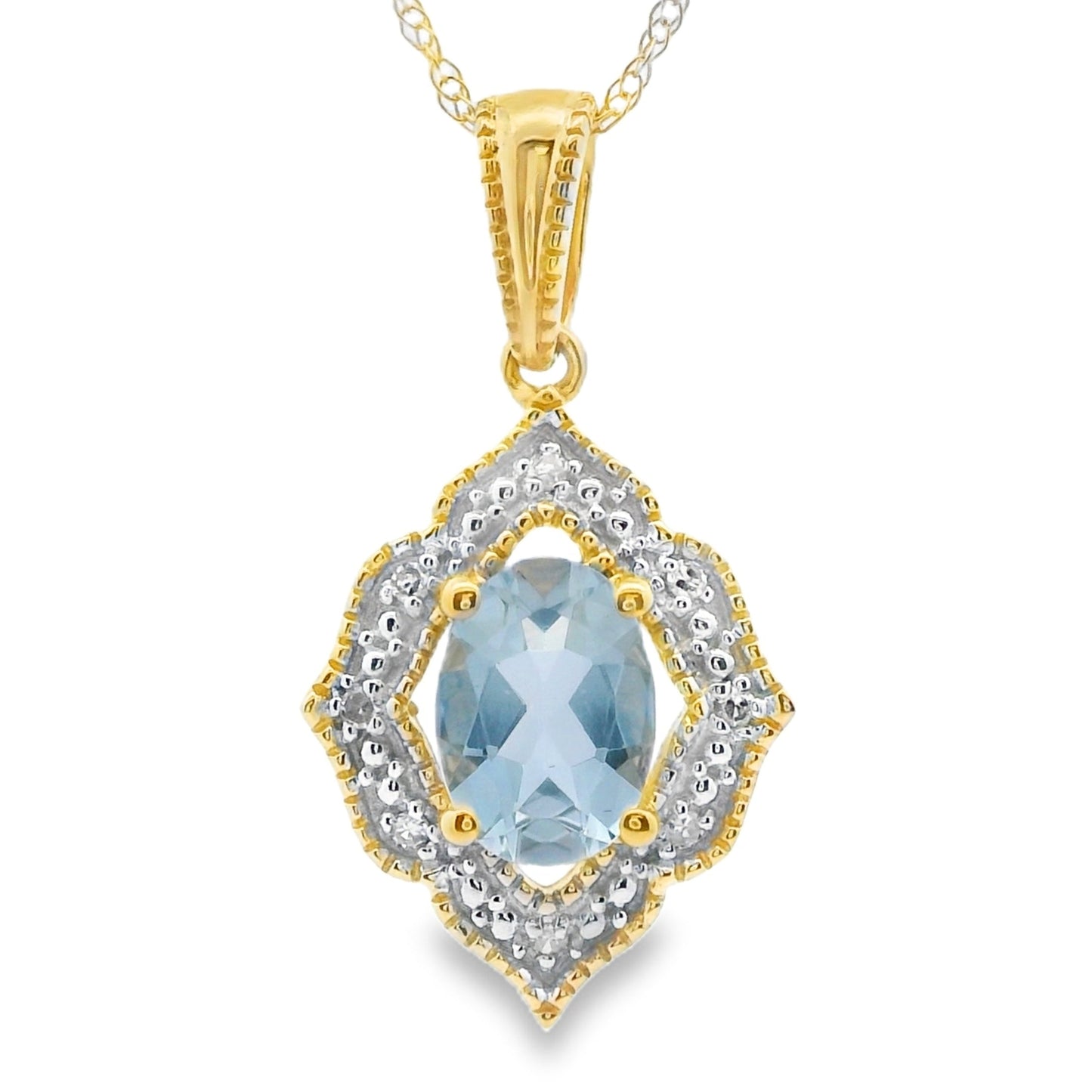 Pendentif de mode en diamant aquamarine en or jaune 10KT