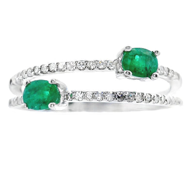 Natural .47ct Emerald and Diamond Ring in 14KT White Gold