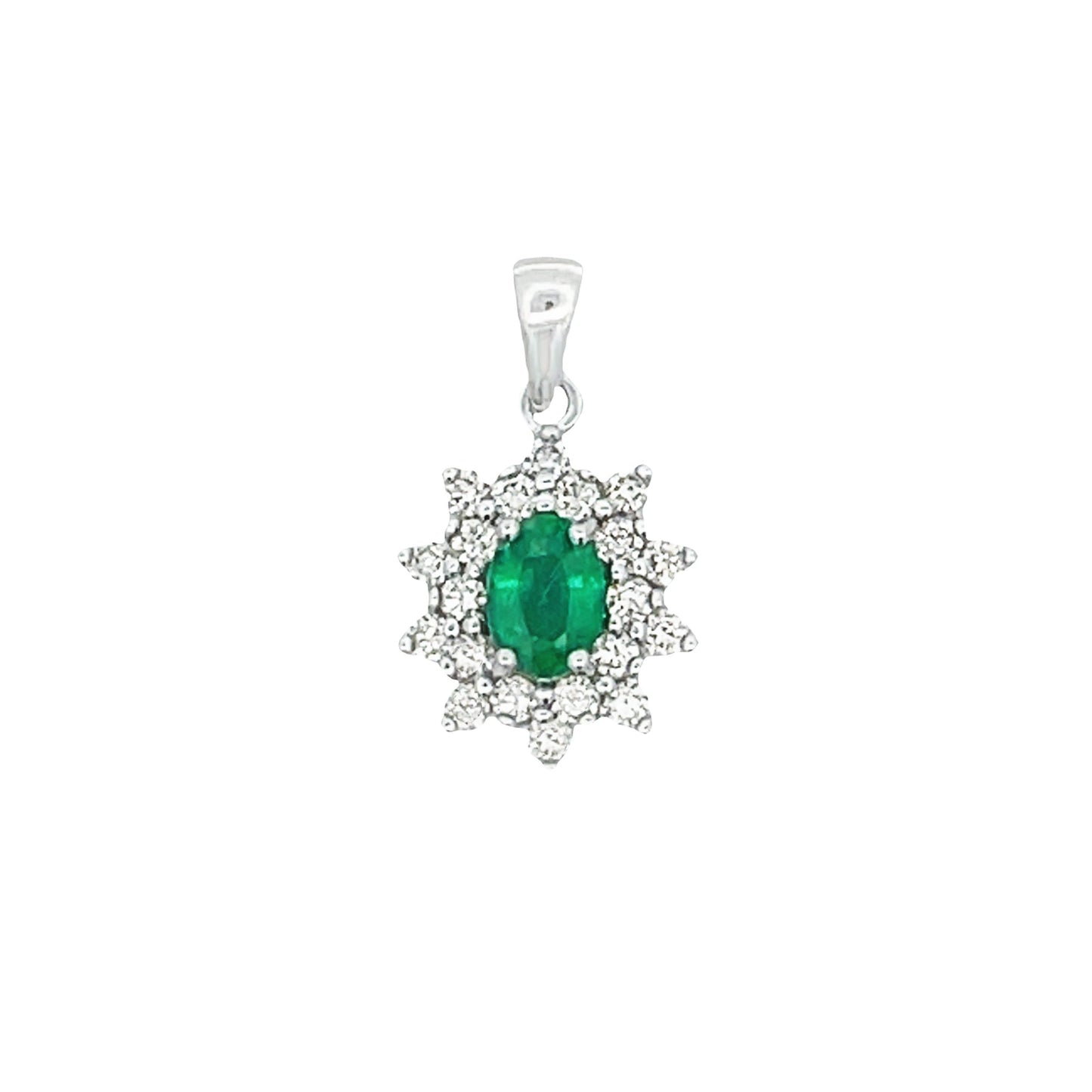 1.43ct Emerald and Diamond Pendant in 14KT White Gold