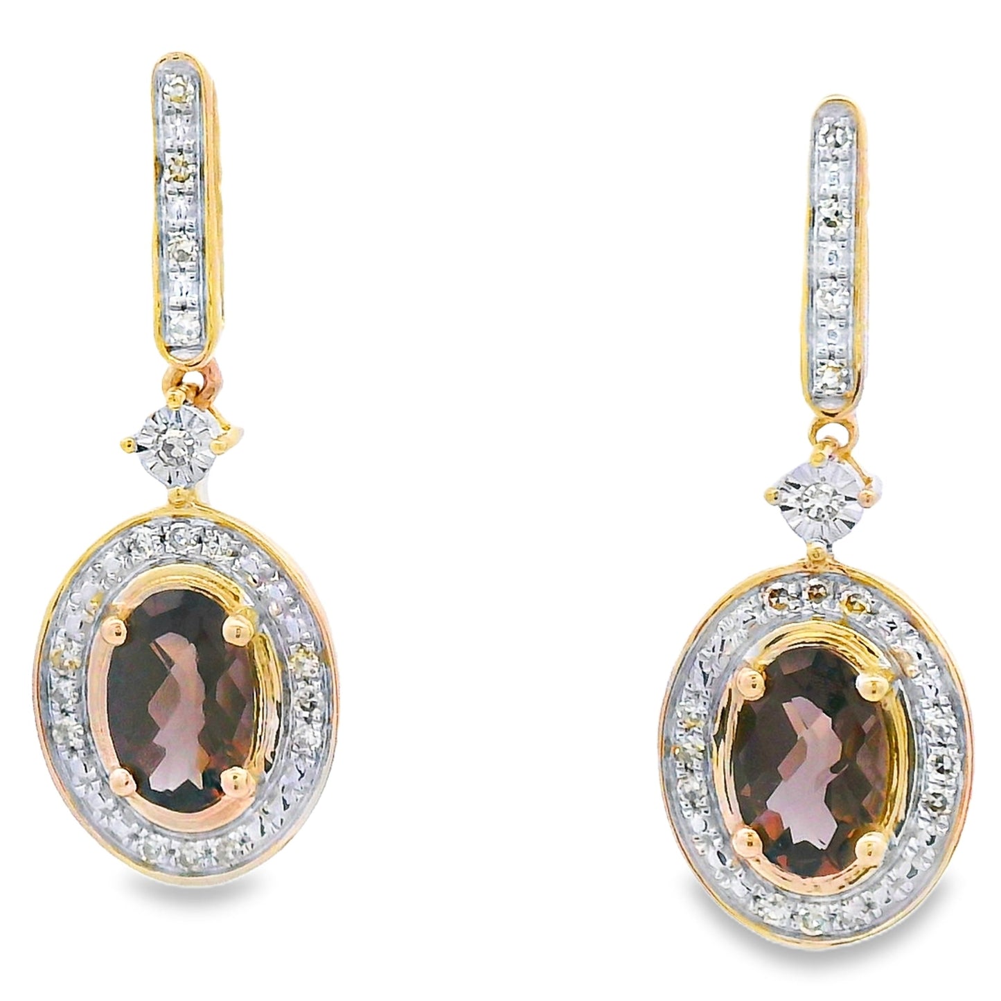 .88ct Quartz Diamond Dangle Earrings in 10KT Yellow Gold