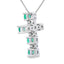 Colgante de Cruz de Diamante Esmeralda en Oro Blanco de 10KT