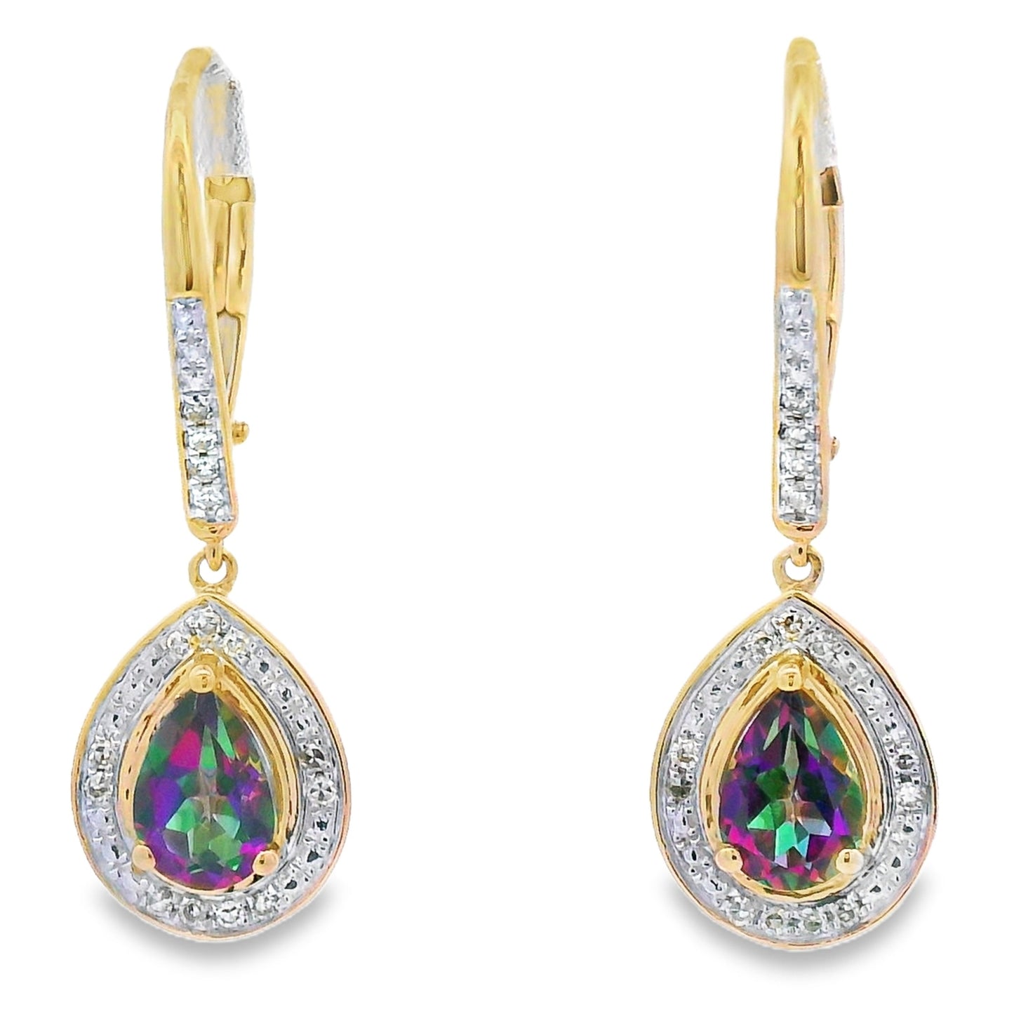 Boucles d'oreilles pendantes en topaze mystique en or jaune 10KT