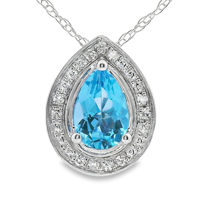 Blue Topaz Diamond Pendant in 10KT White Gold