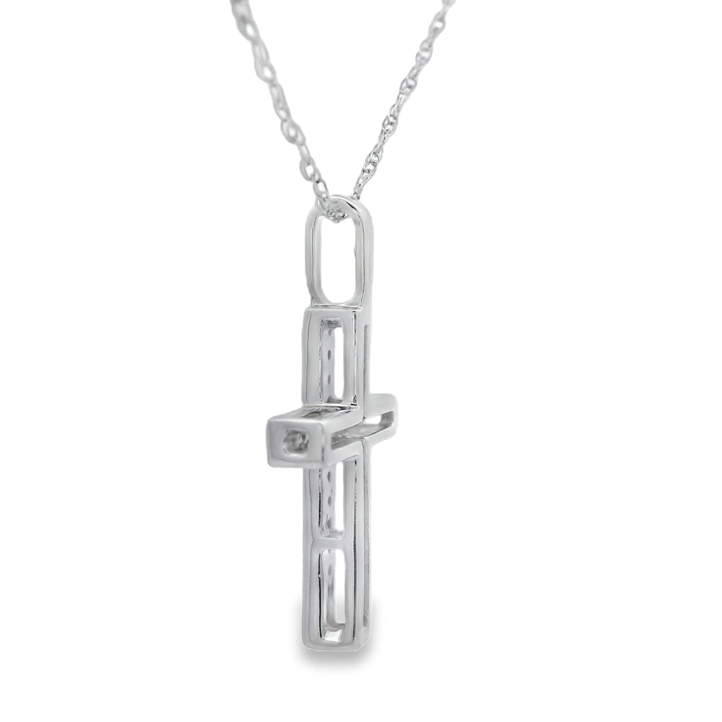 Pendentif croix en diamant de 0,08 ct en or blanc 14KT